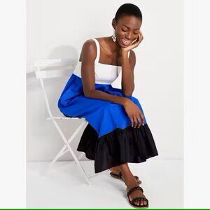 Kate Spade Al Fresco dress colorblock Blueberry white black tiers NEW Small S